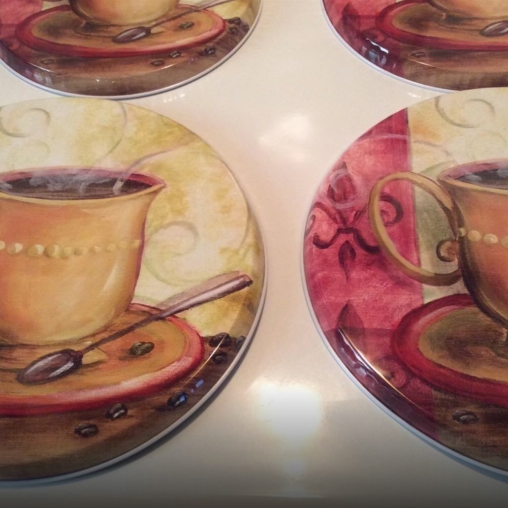 Stove Range Covers Coffee Themed Metal Round Set of 4 Gold Multicolor - Picture 7 of 14